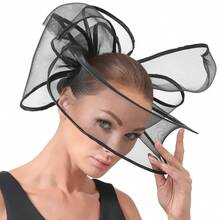 1pc Large Mesh Veil Hair Accessory For Women, Wedding Hat, Clip-On Hair Ornament, Kentucky Church Party Headpiece, Tea Party Accessory - Black - View 21