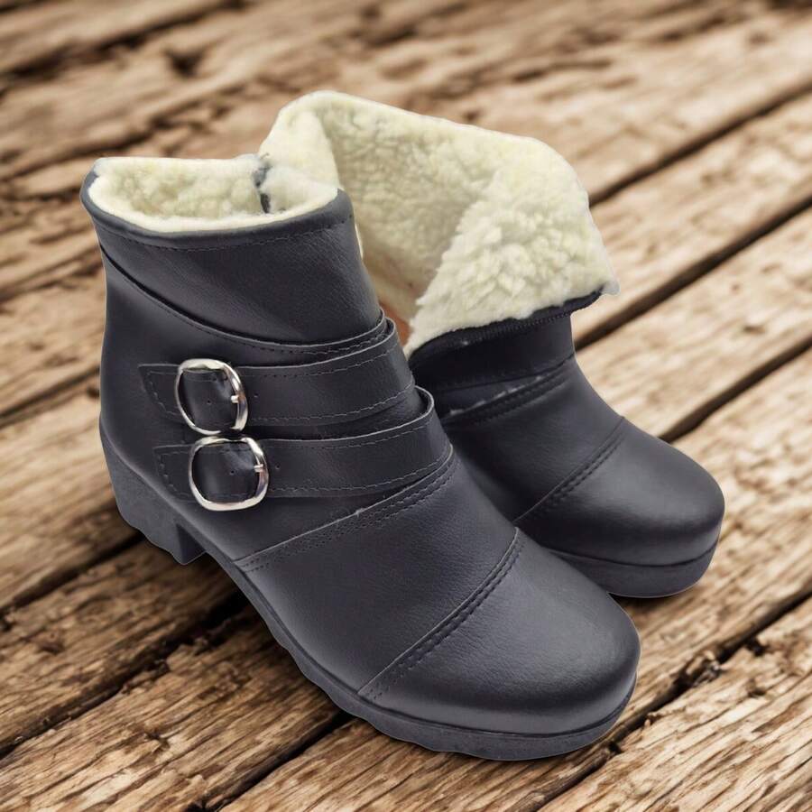 Women's Ankle Boot With Buckles, Lined With Fur – Style And Maximum Thermal Comfort Ref. 322-C - 黑色 - 查看 1