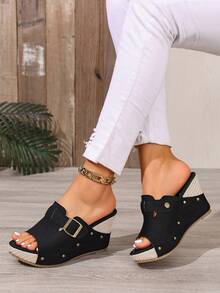 PU Rubber Bag, 0.27 High Heel, Chunky T-Strap - 黑色 - 查看 4