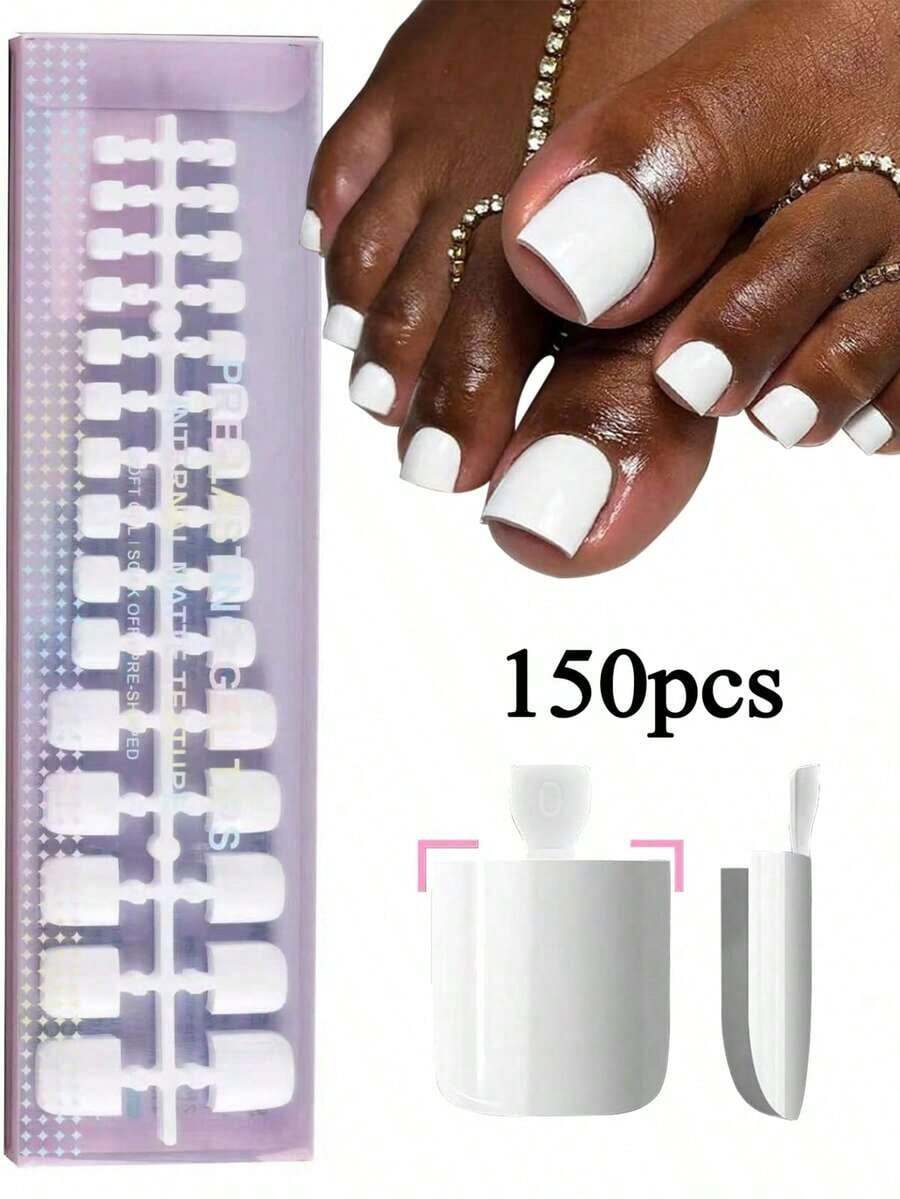 150pcs Short Square Brown/Pink Press-On Gel Nail Tips, 15 Size Options, Short French Matte Nails, Suitable Women And Girls Toe Nail Decoration Nail Supplies - Nhiều màu - Xem 1