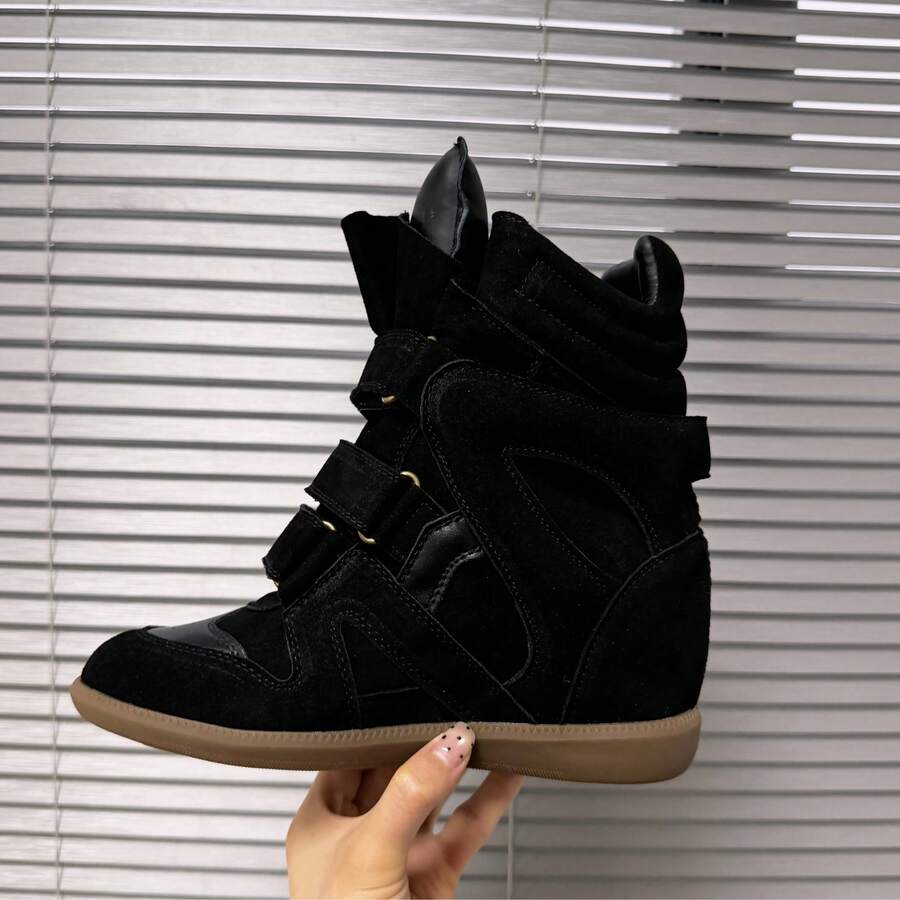 New 2026 Hidden Height-Increasing High-Top Women's Shoes, Color-Matching Flat Casual Sneakers. Designer High-Top Shoes For Women For All Seasons, Body-Hugging Casual Sports Shoes, Versatile White Shoes With A Thick Black Sole. 7 Cm Internal Heel Lift, Women's Ankle Boots, High-Top Models For Petite Sizes. - 紺色 - 查看 1