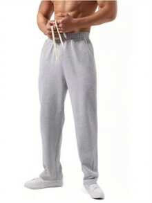 2pcs Men's Solid Color Drawstring Waist Sports Pants With Pockets - Casual Athletic Trousers Suitable For Running, Gym And Outdoor Activities - Light Grey - View 2