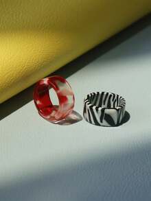 2pcs Women Fashionable Color Block Resin Ring - 彩色 - 查看 1