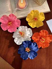3pcs Hawaiian Flower Hair Clips, Artificial Flower Hair Clips, Hibiscus Flower Hair Clips, Lotus Flower Hair Clips, Suitable For Holiday Parties - Multicolor - View 2