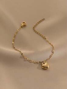 1 pieza Pulsera con colgante de corazón de metal, pulsera con colgante minimalista de uso diario para mujeres - Corazón de amor - Ver 2