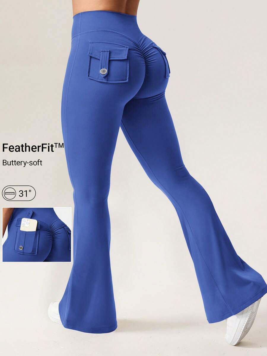 YEOREO Flare Leggings With Pockets For Women Butt Lifting Gym Yoga Leggings Flare Leggings Joggers For Women Summer Clothes For Women - 寶藍色 - 查看 1