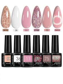 6pcs/Set 7ml Reflective Nail Polish, Autumn Super Shiny Series Soak-Off Gel Nail Polish - Coral Pink - View 11