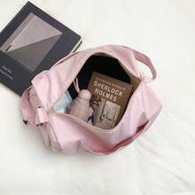 女士大容量尼龙健身包，防水休闲斜挎旅行包，可调节肩带，粉色系旅行周末包 - 彩色 - 查看 9