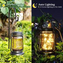 2/4pcs Solar Hanging Outdoor Lanterns, IPX5, 600mAh Long-Lasting Battery, Super Bright Imported LEDs, High-Efficiency Solar Panel, 30 Warm White Fairy Lights, Vintage Mason Jar Design For Yard, Patio, Wedding & Christmas Decor - 2 件裝 - 查看 3