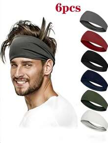 6pcs Unisex Elastic Sports Headbands, Suitable For Yoga, Running, Hiking, Basketball And Other Outdoor Activities,Summer,Hair Accessories - Multicolor - View 5