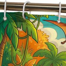 1件/4件套卡通侏罗纪恐龙图案多功能浴室装饰浴帘套装，赠送12个挂钩，营造优雅节日氛围，包含浴室地垫、U型马桶垫和圆形马桶垫，适用于各种浴室场景。 - C - 查看 8