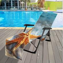 1件超柔软微纤维沙滩椅套，饰有海星和贝壳图案 - 速干、轻便毛巾，带口袋，适用于泳池、沙滩、露营和野餐，可用作沙滩毯 - A - 查看 4