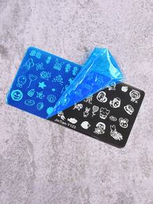 2pcs Cartoon Fruit Pattern Nail Art Stamping Plates, 1pc 2.8cm Nail Stamper With Cap, Nail Stamping Tool With Scraper - Silver - View 3