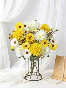1/3/60 pièces Fleurs en soie artificielles - Roses, Hortensias, Marguerites, Bouquets de fleurs artificielles, Convient pour la maison, le restaurant, le salon, la décoration de jardin extérieur, Peut être utilisé pour le mariage, la décoration de la maison et du jardin et les fêtes, Fleurs artificielles, Floral de mariage, Bouquet de mariée, Fournitures de mariage, Décoration de mariage, Fleurs décoratives, Décoration de printemps - blanc jaunâtre - Voir 2