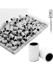 240目指甲打磨砂带，100片装专业白色指甲打磨砂带，美甲修脚砂带套装，含3/32英寸指甲抛光钻头 - 白色 - 查看 1