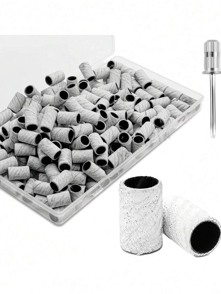 240目指甲打磨砂带，100片装专业白色指甲打磨砂带，美甲修脚砂带套装，含3/32英寸指甲抛光钻头 - 白色 - 查看 1