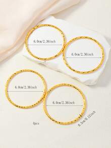 Bộ 4 vòng tay nhiều lớp mạ vàng bằng đồng kiểu Ả Rập Xê Út, quà tặng cho gia đình và bạn bè. - Vàng - Xem 4