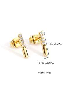 Charm-In Boucles d'oreilles à tige géométriques en forme de barre plaquées or 18K, boucles d'oreilles délicates pour femmes, convenant pour le superposition et le port quotidien - Doré - Voir 4