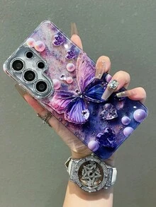 Galaxy S26 Ultra Phone Case, New Glitter Butterfly Design, Full Camera Protection, Luxury Shockproof Cover For Galaxy S26+/S25 Ultra/S25+, Creative High-End Slim Case - Orange - View 7