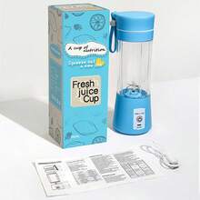 380毫升升级大容量个人搅拌机，6刀片3D不锈钢材质，21000转/分钟高速电动榨汁搅拌机，1500毫安时USB充电无线搅拌机，适用于碎冰/水果/健身/旅行/办公，配有便携背带 - 彩色 - 查看 14