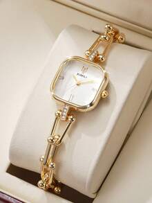 1 chiếc đồng hồ đeo tay nữ thời trang thường ngày, mặt vuông tối giản, thanh lịch, máy quartz, quà tặng (không kèm hộp đồng hồ) - Vàng - Xem 11