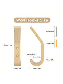 1个木质壁挂式挂钩，橡木简约设计，结实耐用，可作衣帽钩，乡村风格壁挂式木质衣架挂钩 - 彩色 - 查看 2