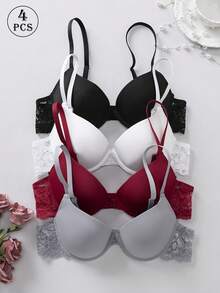 4 Stück Damen Komfort Unterwäsche Kollektion - Luxuriöser Push-Up-BH mit zarten Spitzendetails, hoher Halt und weicher, atmungsaktiver Stoff für höchsten Komfort - Verschiedenfarbig - Übersicht 2