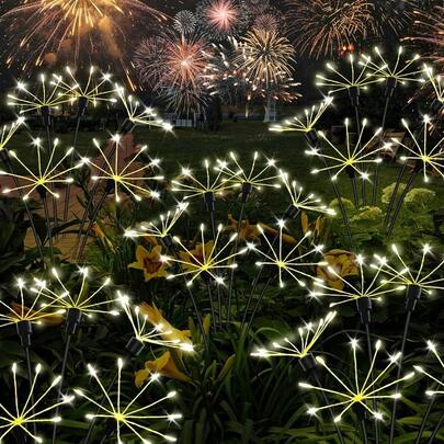 1pc 60LED Copper Firework Lamp, Solar Garden Light, Street Decoration Light String, Solar Powered Outdoor Festival Decoration Fairy Lamp, 2 Lighting Modes, For Hotel Garden, Courtyard, Path, Sidewalk Lighting Decoration