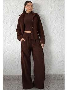 Women's Chic Velvet Winter Set - 鏽棕色 - 查看 2