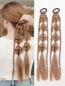 2 Pcs 18-Inch Hand-Woven Ponytail Wigs, High-Temperature Fiber Material, Bubble Braid Style, Suitable For Women - Multicolor - View 14