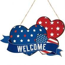 2026 Best-Selling 4th Of July Wooden Door Hanger, Patriotic Theme Hanging Welcome Sign - A - View 2