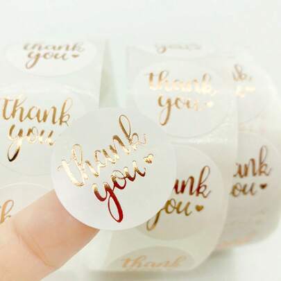 1 Roll 500pcs Round Gold Thank You Stickers, Self-Adhesive Sealing Labels Suitable For Gift Packaging, Envelopes, Wedding Birthday Party Decoration