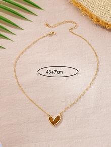 1pc Fashionable & Elegant Coffee Brown Heart Pendant Necklace, Versatile For Parties, Dinners And Daily Wear, Great Mother's Day Gift - Coffee Brown - View 5