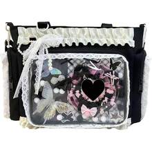 Ita Crossbody Tote Bag, Pin Display With Insert Large Messenger Bag, Cute Tote Bag With Zipper Ruffle, Japanese Aesthetic Y2k - 黑色 - 查看 2