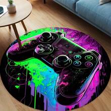 1pc Colorful Gaming Controller Round Rug, High Definition Printed Pattern, Double Stitched Edges, Suitable For Bathroom, Gaming Room, Living Room, Bedroom, Machine Washable Carpet, Large Area Rug, Outdoor Rug - Multicolor - View 14