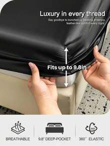 1件缎面床笠，床上用品，床单，床垫罩，纯色床罩，时尚冰丝平纹床罩防尘罩，适用于卧室家用纺织品床上用品，优质深口袋丝绸床单，丝滑柔顺，完美适用于单人床、双人床、特大号床、大号床等各种尺寸的床，适用于卧室、酒店，可机洗 - 黑色 - 查看 5