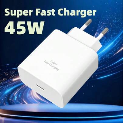 Bộ sạc tường USB-C 45W màu trắng, phích cắm kiểu Châu Âu Type C E F (220-240V), bộ sạc Type-C nhỏ gọn, bộ chuyển đổi nguồn sạc nhanh PD, cổng sạc USB-C, tương thích với sạc nhanh 17/16/15, tương thích với bộ chuyển đổi nguồn chính USB-C Galaxy S25/S24/S23/S22 Ultra, thích hợp để sạc điện thoại/máy tính bảng, quà tặng mùa xuân Phục Sinh.
