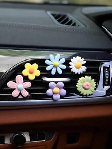 6 pièces Clip parfumé de voiture mignon à fleurs de marguerite - Diffuseur de parfum floral coloré pour bouche d'aération, convient aux femmes, clip à parfum réutilisable pour tableau de bord et bouche d'aération, accessoires de décoration intérieure de voiture à la mode - clip de ventilation - Voir 11