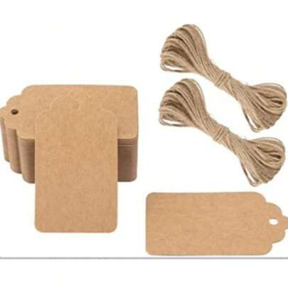 Giấy Kraft trắng, thẻ đánh dấu sách, thiệp cảm ơn quà tặng, đồ trang trí, thẻ nhận dạng giống cây trồng, nhãn dán đồ ăn nhẹ thủ công, nhãn dán, 100 tờ, 20 mét dây. Đánh dấu sách. Nhãn dán. Tự làm. Đám cưới. Đánh dấu sách.