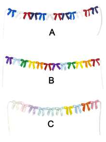 1pc Soft Color Bow Decor Garland, Pre-Strung Ribbon Bow Ornament Suitable For Home Decor, Birthday, Wedding, Bridal Party - Bow Banner - View 4