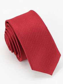 1条男士红色修身领带，时尚领带，适合婚礼派对 - 紅色 - 查看 4