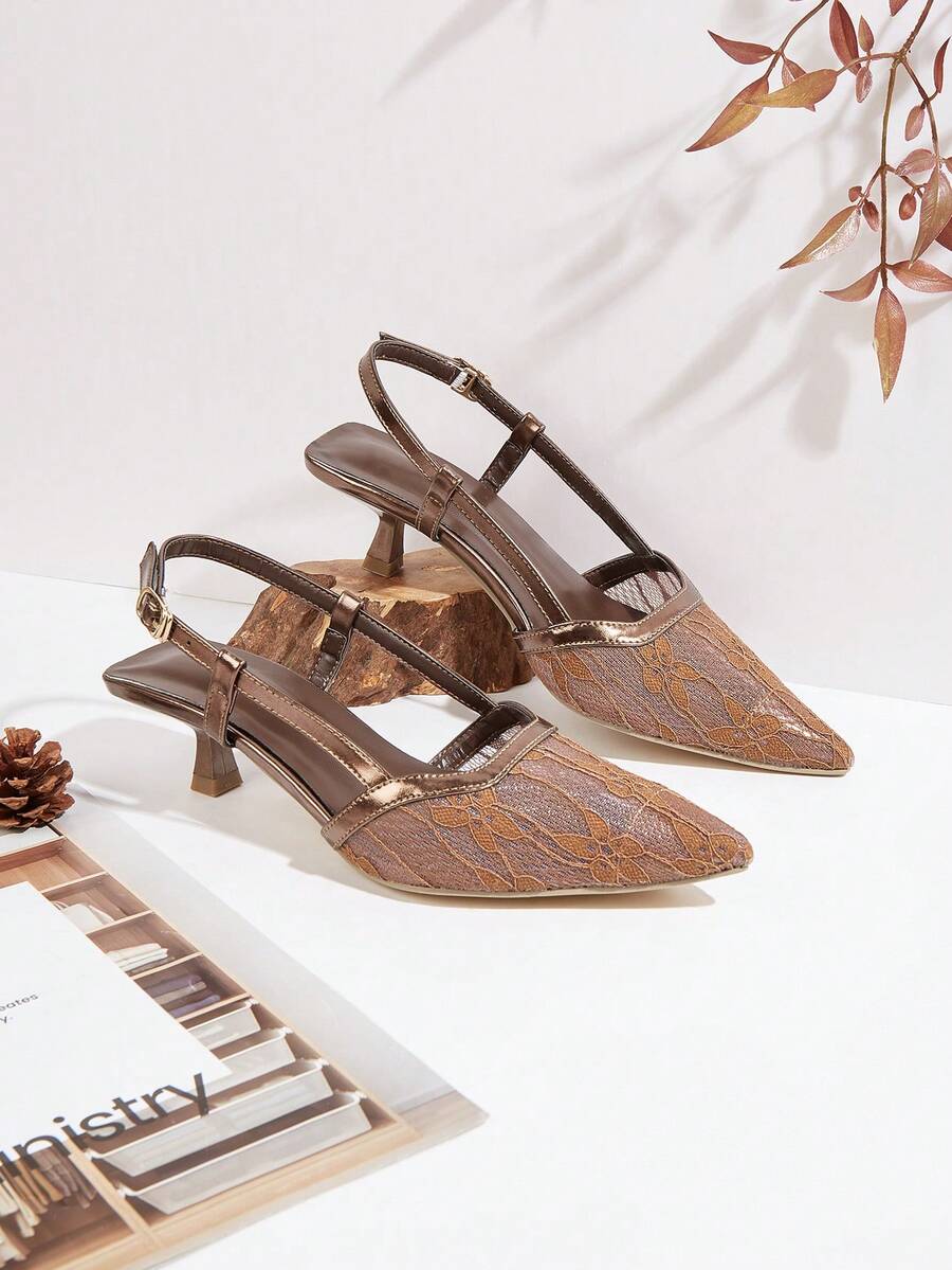 Women's 2025 New Fashion Metal Buckle Pointed Toe High Heel Pumps - Brown - View 1