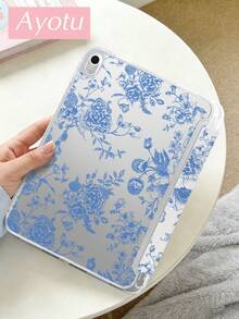 Ayotu 蓝色线条花朵图案保护套，适用于Y型支架翻盖保护套，兼容iPad A16、iPad Pro 13/12.9/11、iPad Air 11/13、iPad mini、iPad Air 11英寸、Kindle（第11代，2024年发布）、Kindle Paperwhite（第12代，2024年发布） - 彩色 - 查看 2