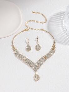 3件套流苏新娘女士时尚水晶项链套装，奢华珠宝套装，适合高端晚礼服和高档晚宴。 - 耳環+項鍊 - 查看 9