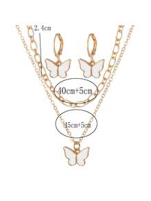 3pcs Zinc Alloy Delicate Butterfly Jewelry Set, Double-Layer Necklace + Earrings Combo, Sweet & Cool Girl Style, Suitable As Girlfriend, Best Friend, Valentine's Day, Anniversary, Birthday Gift - Butterfly - View 4