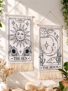 1/2 tấm thảm trang trí kiểu Tarot với họa tiết Mặt Trời và Mặt Trăng, cờ trang trí phong cách Boho có tua rua, tranh treo tường hiện đại kiểu Bắc Âu cho phòng khách, phòng ngủ, ký túc xá, căn hộ, không gian thiền yoga, phông nền chụp ảnh, trưng bày studio, nội thất Gothic, trang trí tiệc lễ hội, quà tặng sáng tạo. - Nhiều màu - Xem 6