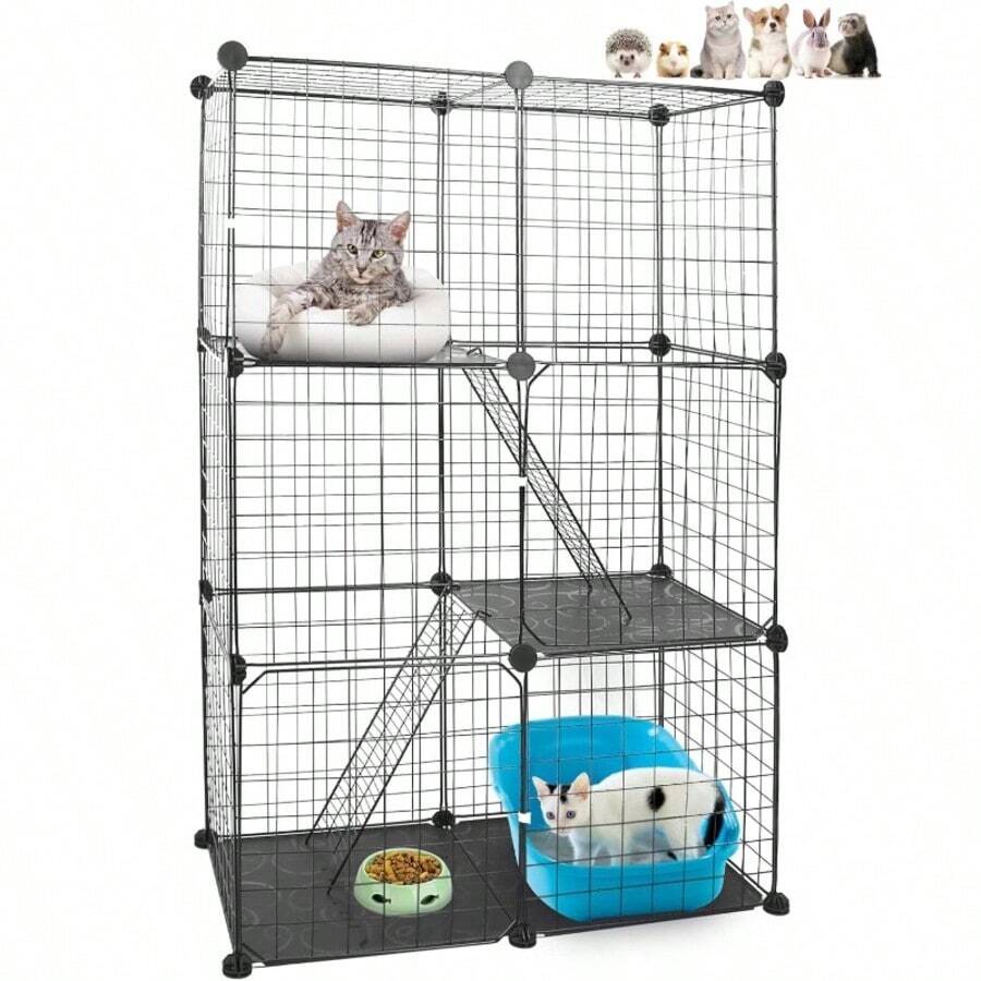 Jaula Plegable Para Perros Y Gatos Mascotas Corral Gatos Diy - Negro - Ver 1
