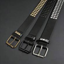 1 件朋克金字塔铆钉腰带，男女通用 - 哥特式 emo 金属摇滚风格牛仔裤腰带 Y2K Grunge 时尚 - 方釘腰帶 - 查看 2