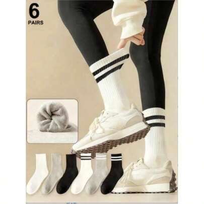 6双装女士船袜，保暖纯色运动筒袜，四季皆宜
