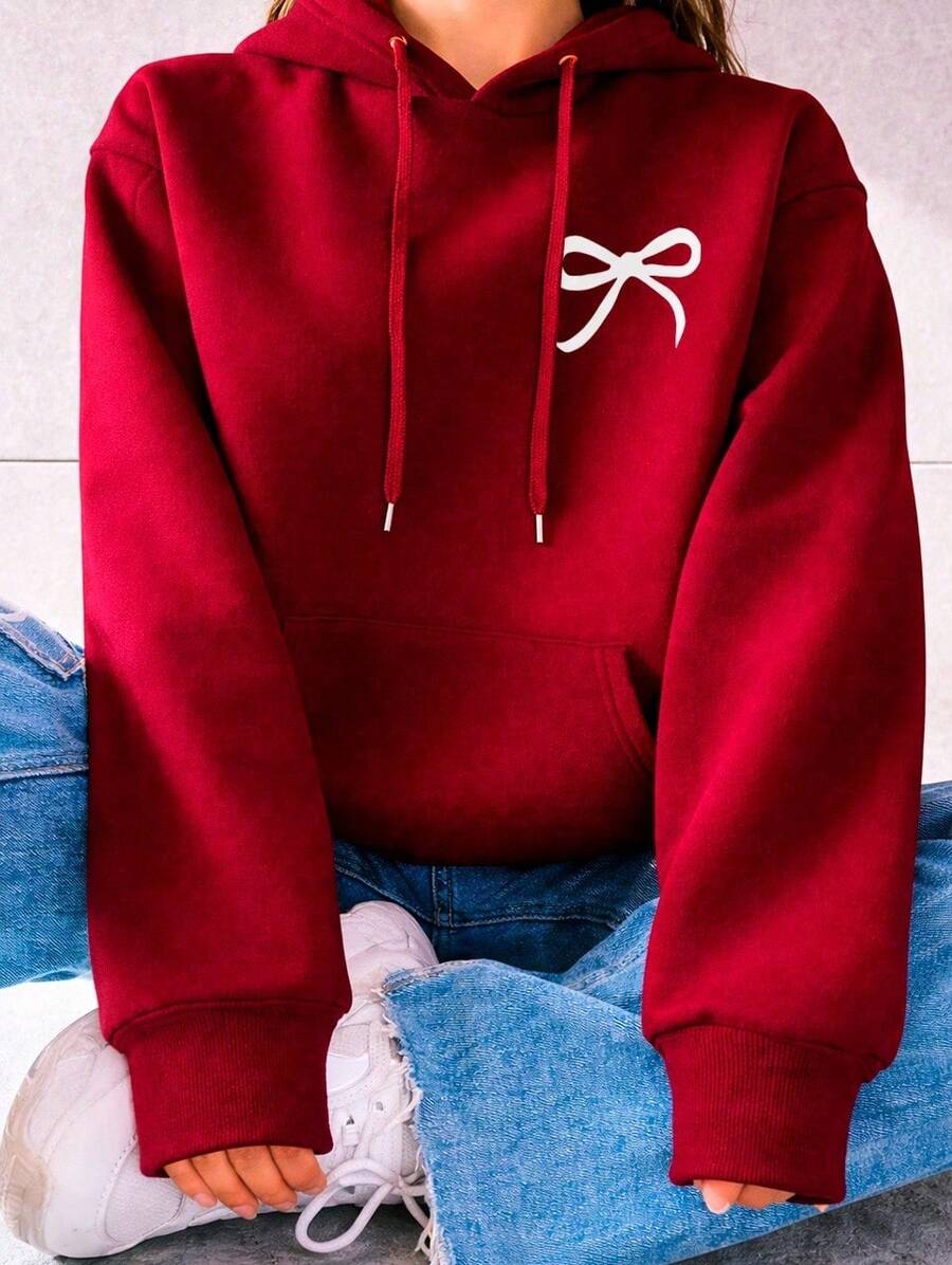 Blusa De Frio Moletom Feminino Canguru "Lacinho" - Lançamento | Envio Imediato - bordô - Visão 1
